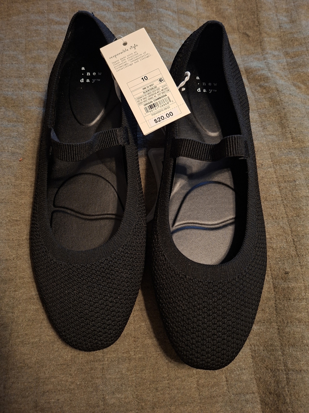 a new day Black Knit Mary Jane Flats with Elastic Strap